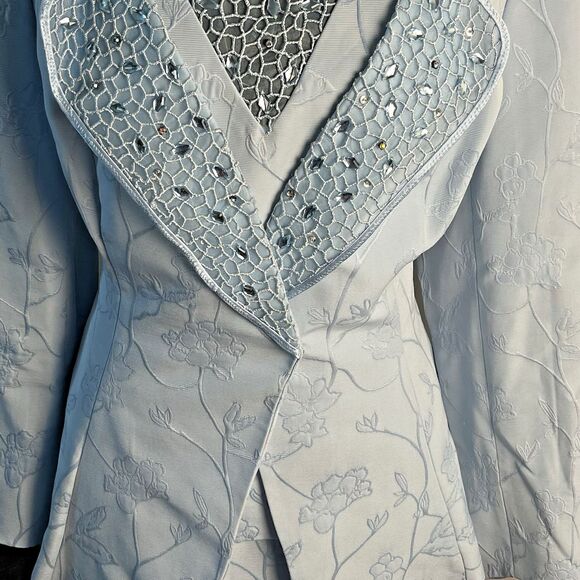 Champagne Italy Women Bead Embellished 3 Pcs Jacket & Skirt Shell Suit Sz‎ 14 - Picture 10 of 11
